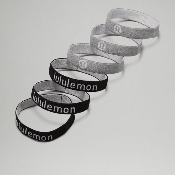 Lululemon Flat Hair Elastics 6‎ Pack NWT Black/rhino Gray hair tie scrunchie - Picture 1 of 4